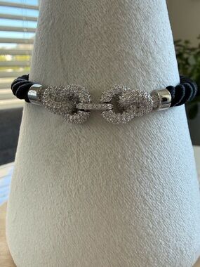 Swarovski Black Cord Bracelet with Pavé Crystal Double-Loop Clasp